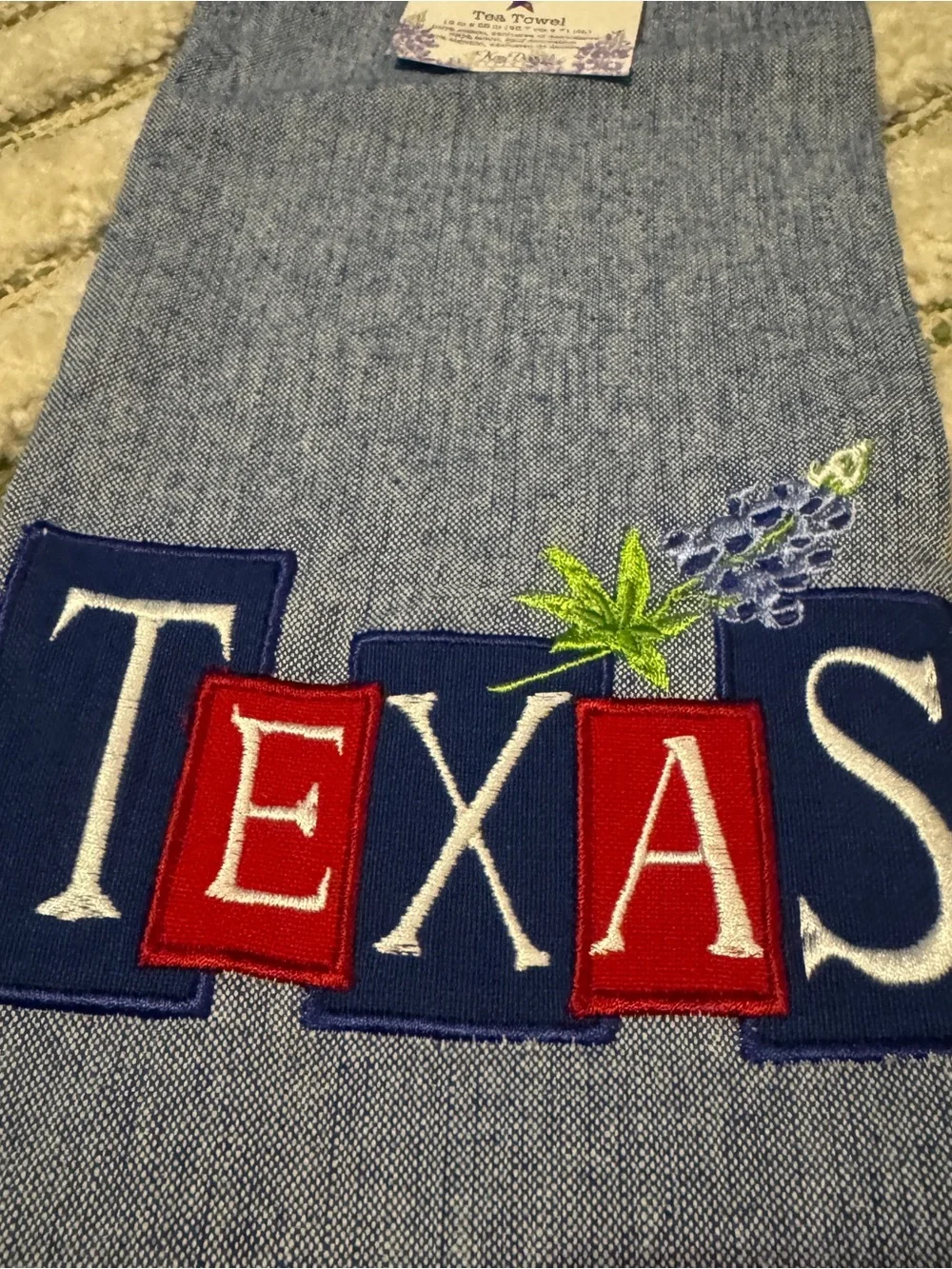 Kay Dee Designs Texas Applique Embroidered Kitchen Tea Towel Bluebonnet NWT